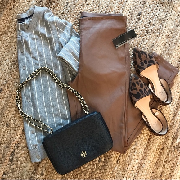 🌿 Last One! High Waisted Camel Leather Pants - Picture 2 of 3